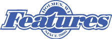 Logo for Features Restaurant with Holmen Wisconsin and Since 2000 in a circular design behind text.
