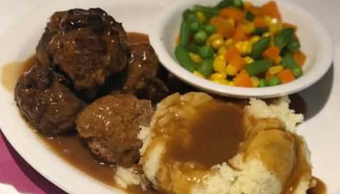 Enjoy Food favorites like meatballs with brown gravy at Features Sports Bar & Grill, Holmen Wisconsin.